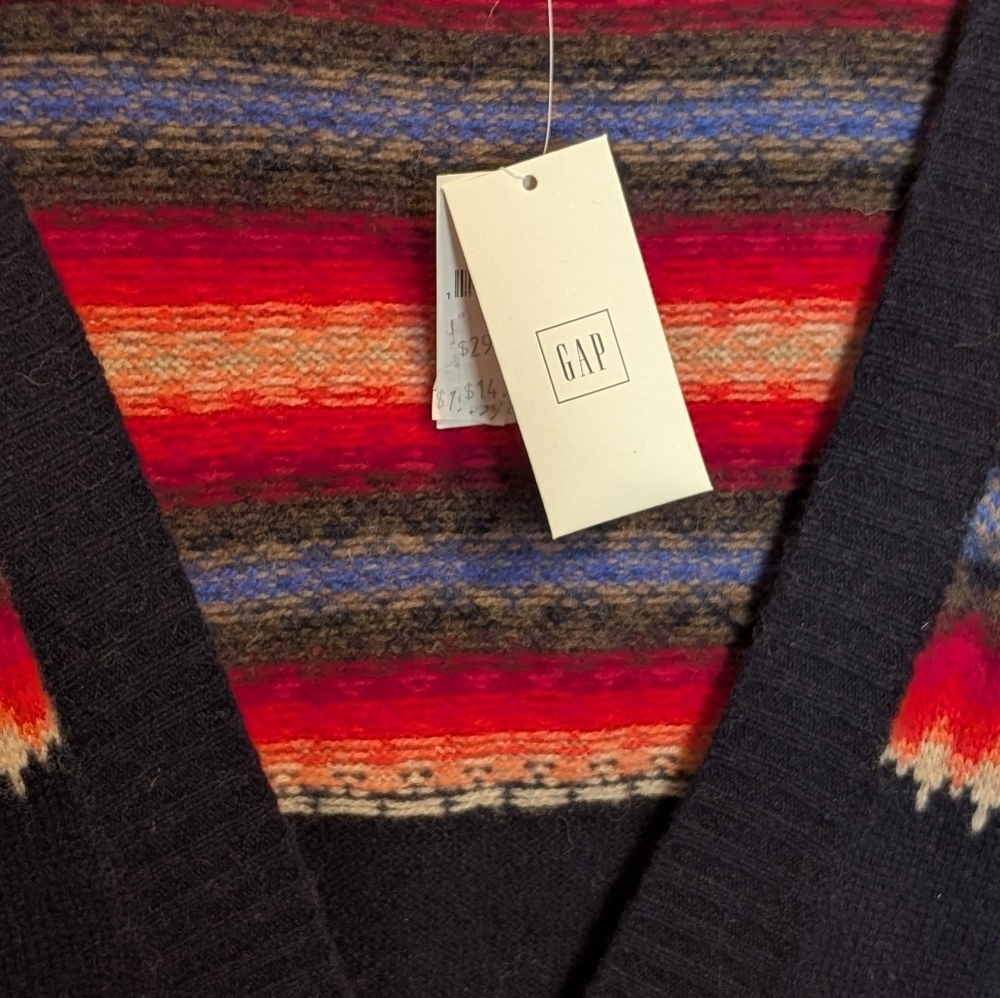 GAP Women's Navy Cardigan with Multicolor Stripes - Picture 3 of 3